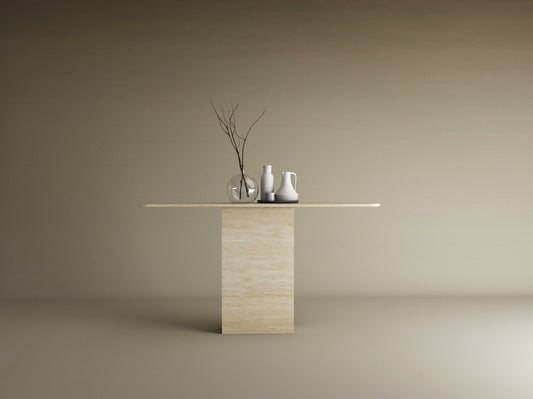 Rectangular Travertine Console Table with Block Base – Natural Stone Base – Customizable Console Table