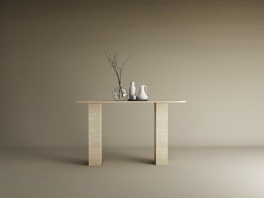 Ovale Travertine Console Table with Rectangular Pedestal Base – Travertine Stone Base – Customizable Console Table