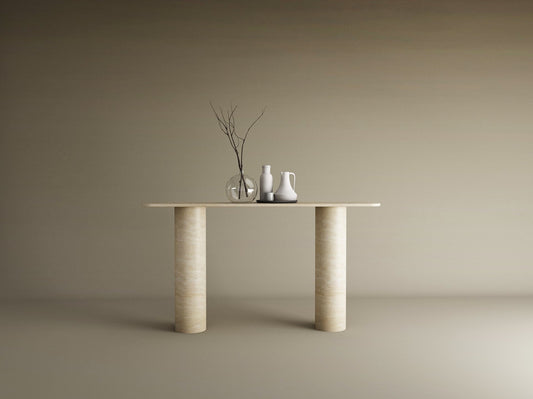 Rectangular Travertine Console Table with Smooth Cylinder Base – Pure Travertine Stone Base – Customizable Console Table