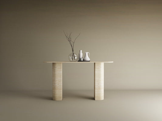 Ovale Travertine Console Table with Sloped Pedestal Base – Natural Stone Base – Customizable Console Table