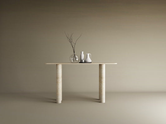 Rectangular Travertine Console Table with Cylindrical Base – Pure Travertine Stone Base – Customizable Console Table