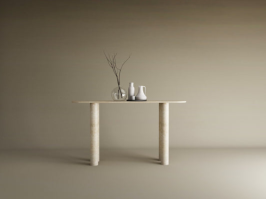 Ovale Travertine Console Table with Cylindrical Base – Pure Travertine Stone Base – Customizable Console Table