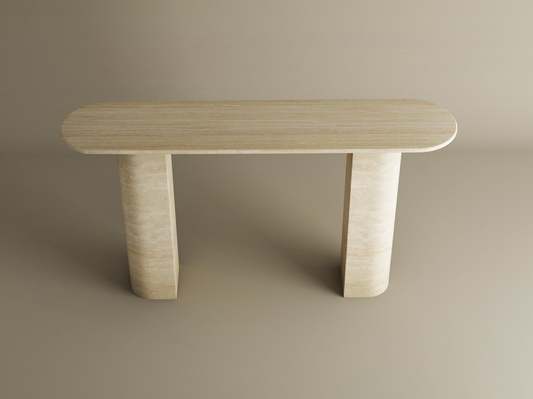 Ovale Travertine Console Table with Sloped Pedestal Base – Natural Stone Base – Customizable Console Table