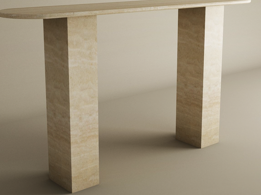 Ovale Travertine Console Table with Rectangular Pedestal Base – Travertine Stone Base – Customizable Console Table