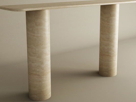 Rectangular Travertine Console Table with Smooth Cylinder Base – Pure Travertine Stone Base – Customizable Console Table
