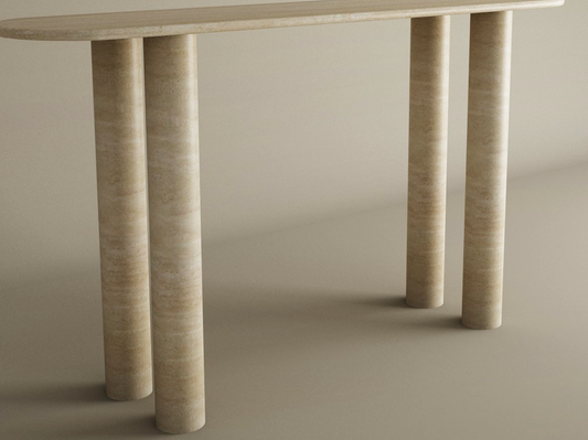 Ovale Travertine Console Table with Cylindrical Base – Pure Travertine Stone Base – Customizable Console Table
